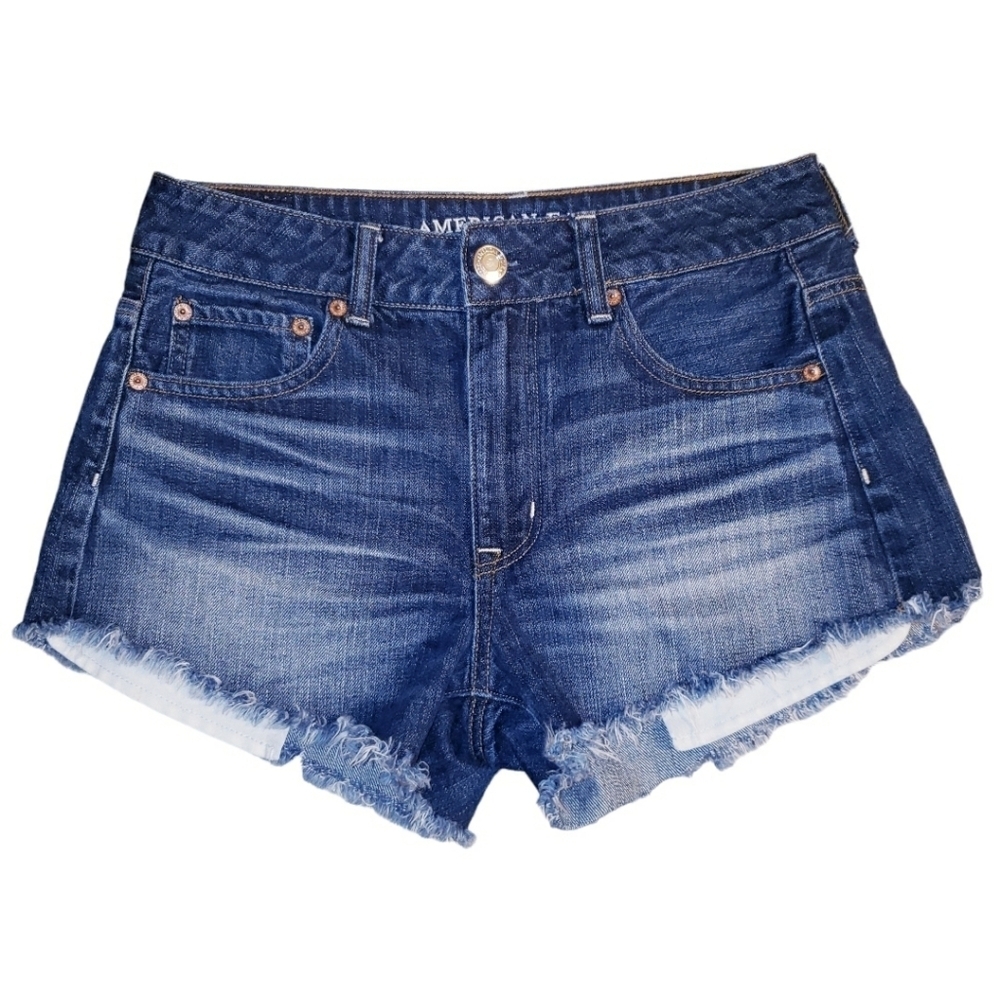 American Eagle Dark Wash Frayed Hem Denim Shorts
